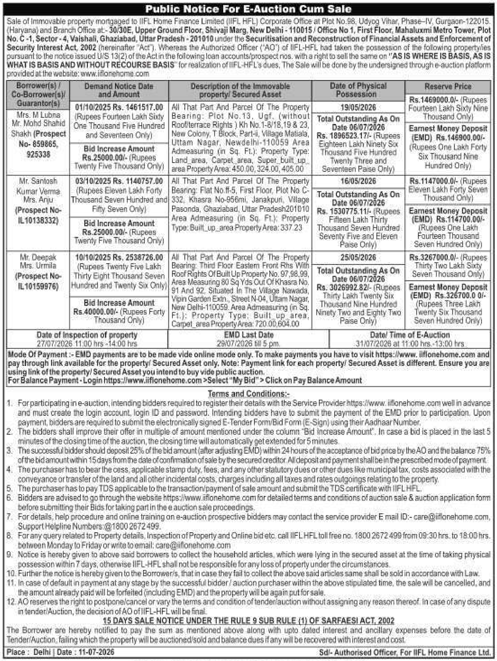 Auction notice for IIFL Home Finance Limited (iifl Hfl)