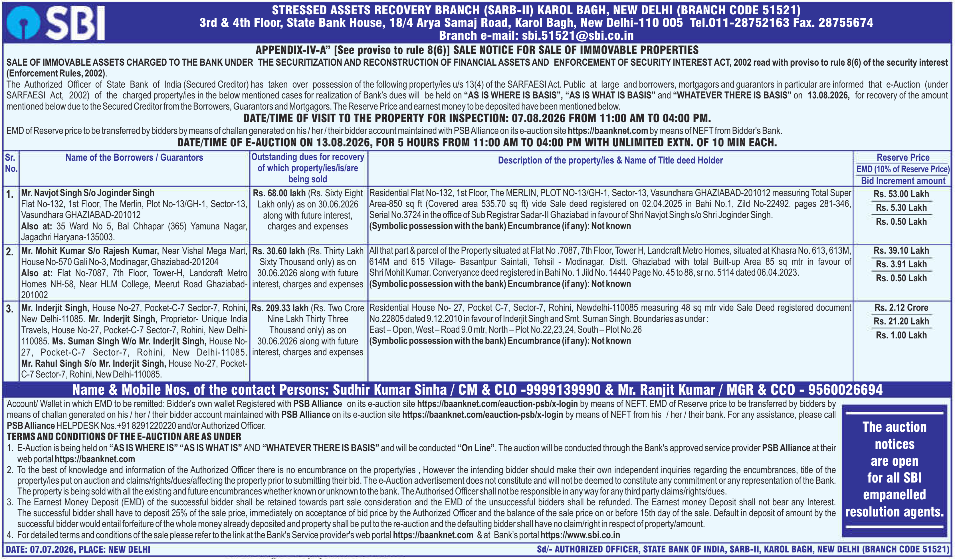 Property auction notice in Modinagar — State Bank Of India