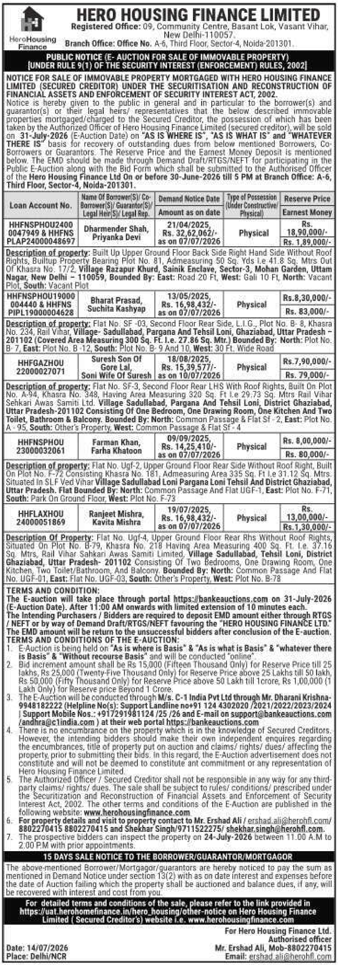 Property auction notice in Loni — Hero Housing Finance Limited