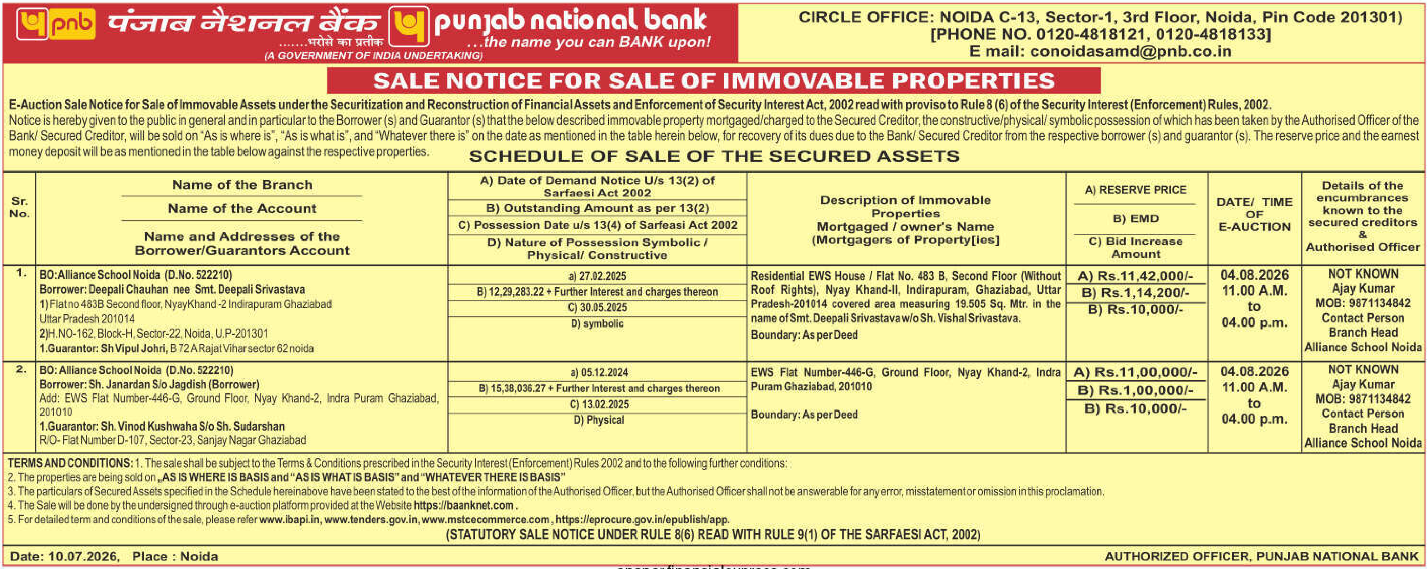 Property auction notice in Ghaziabad — Punjab National Bank