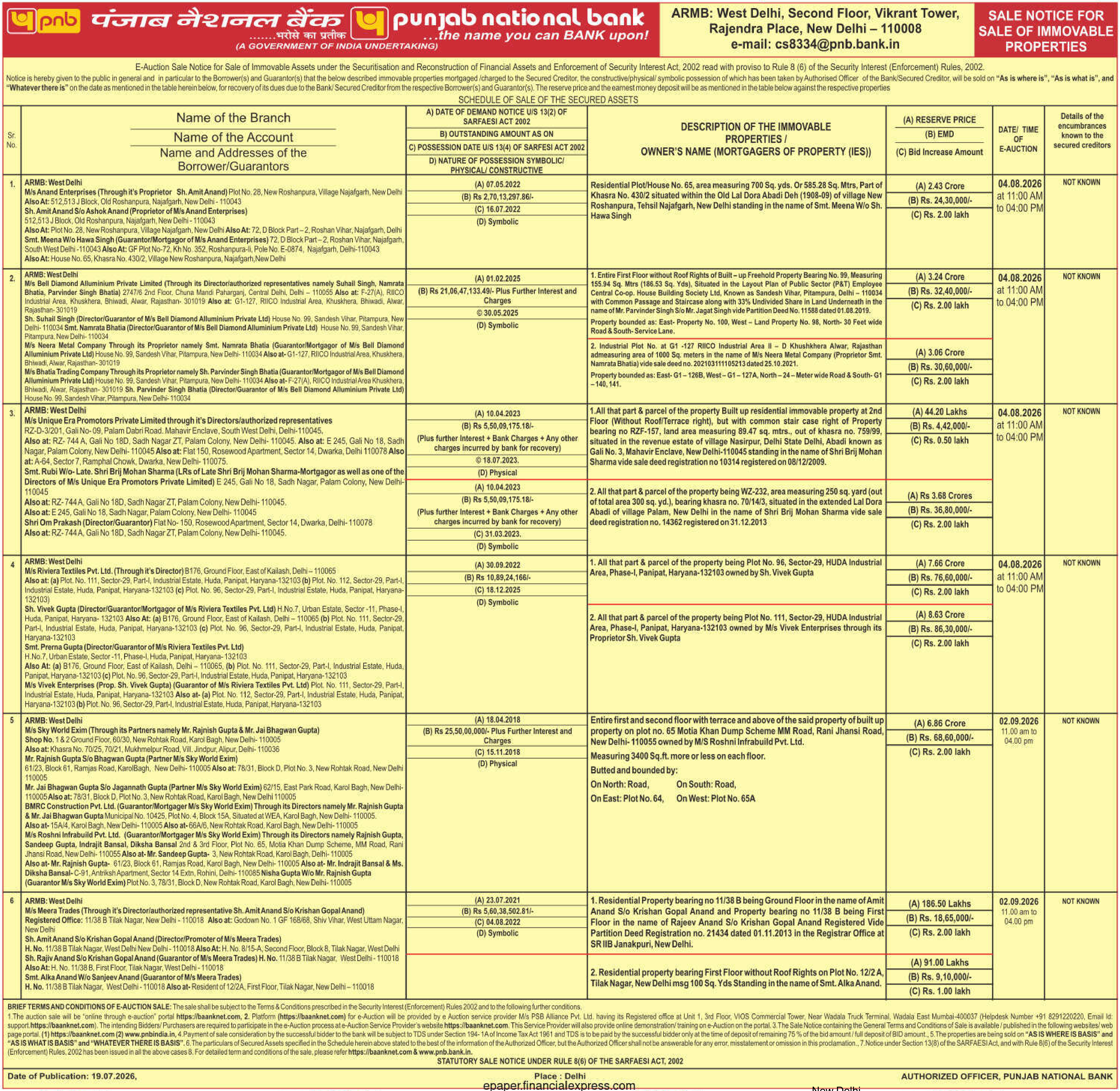 Property auction notice in Panipat — Punjab National Bank