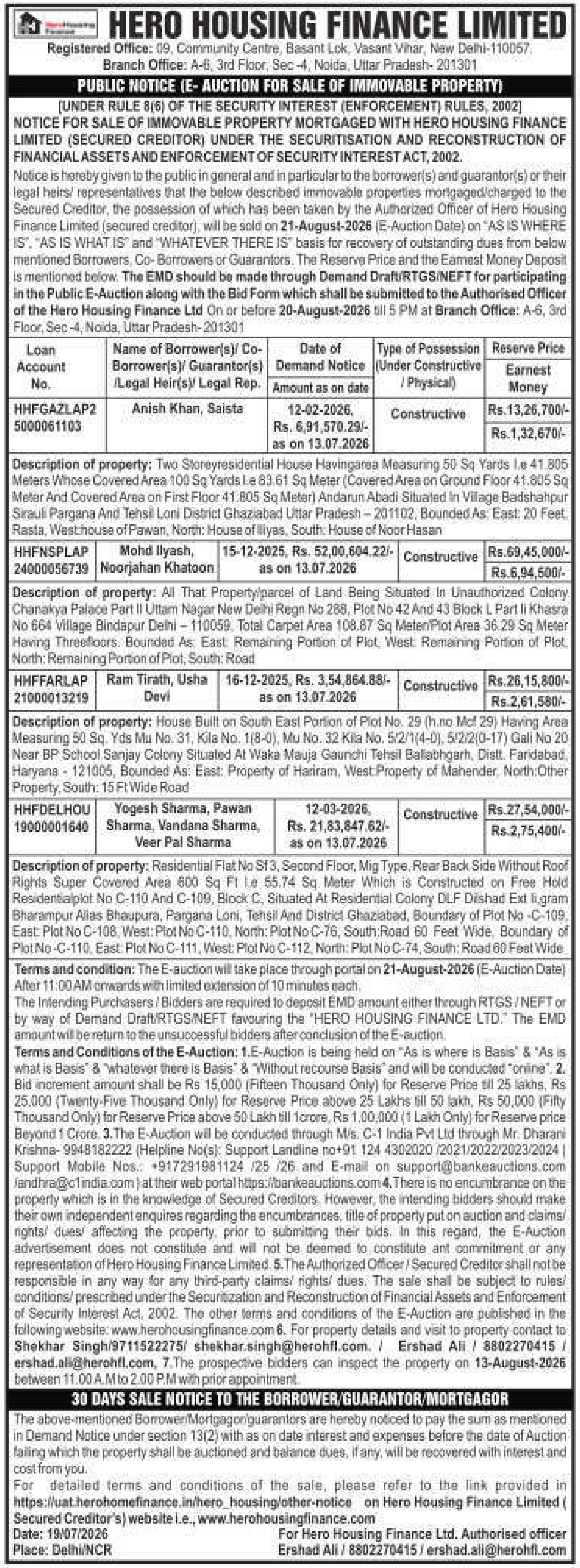 Property auction notice in Loni — Hero Housing Finance Limited