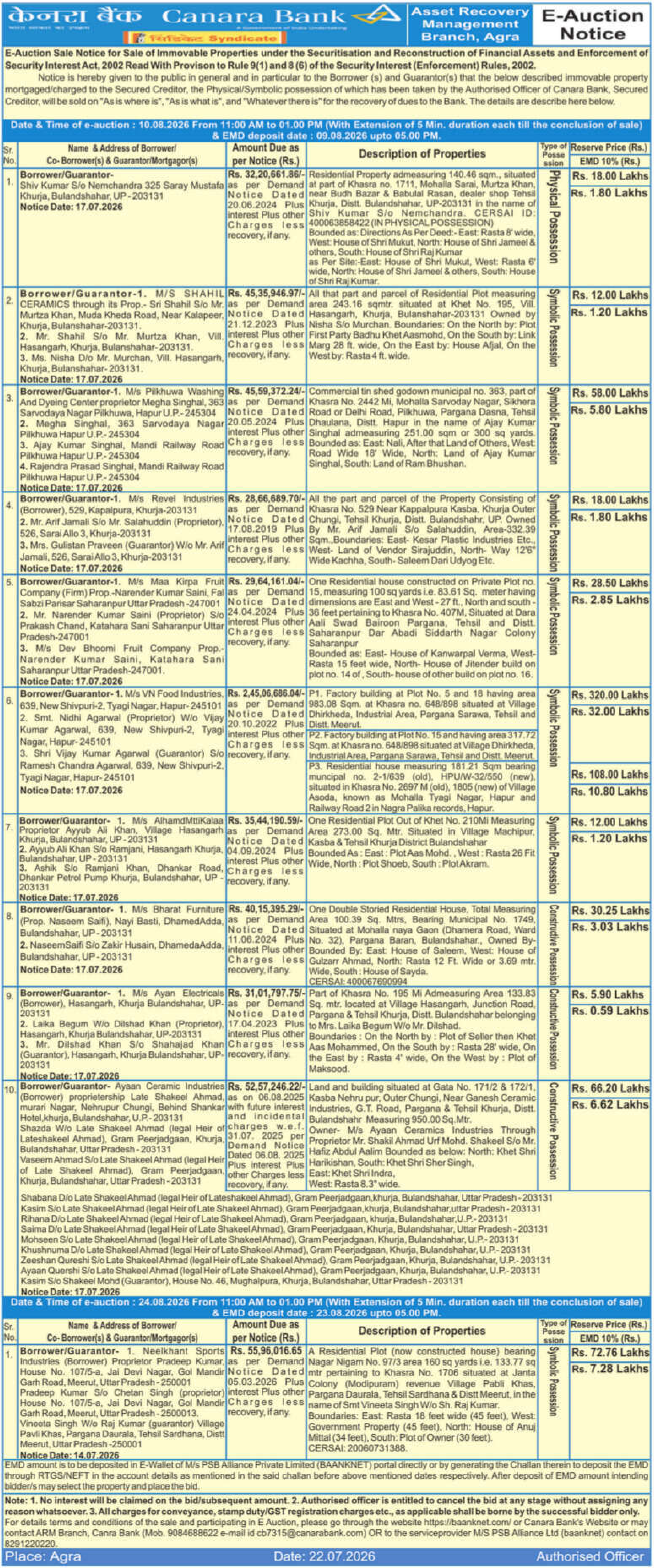 Property auction notice in Hapur — Canara Bank