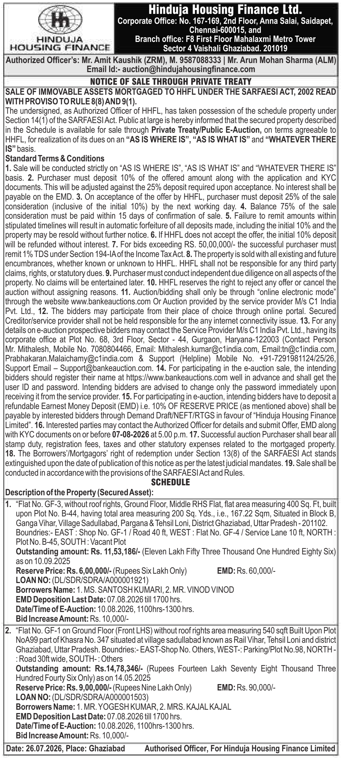 Property auction notice in Loni — Hinduja Housing Finance LTD.