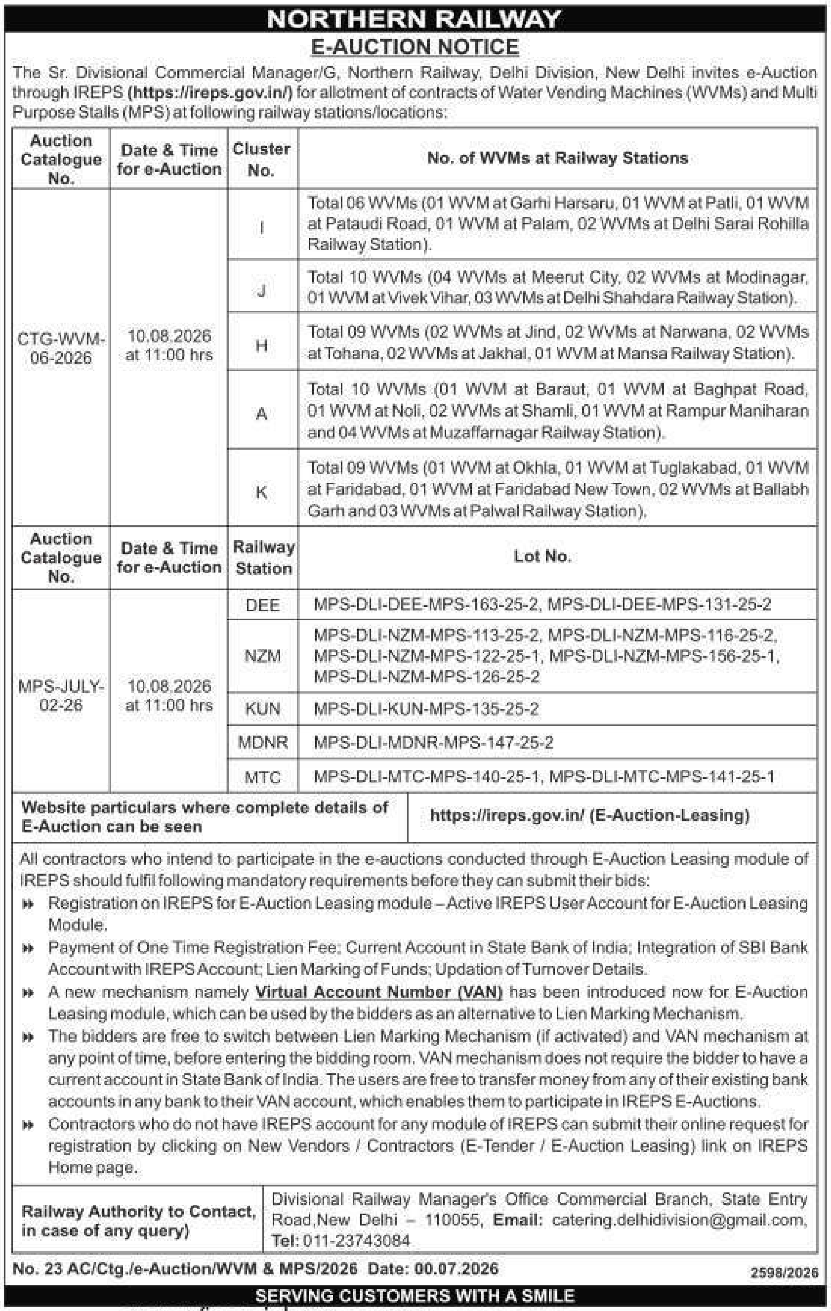 Machinery auction notice — Northern Railway