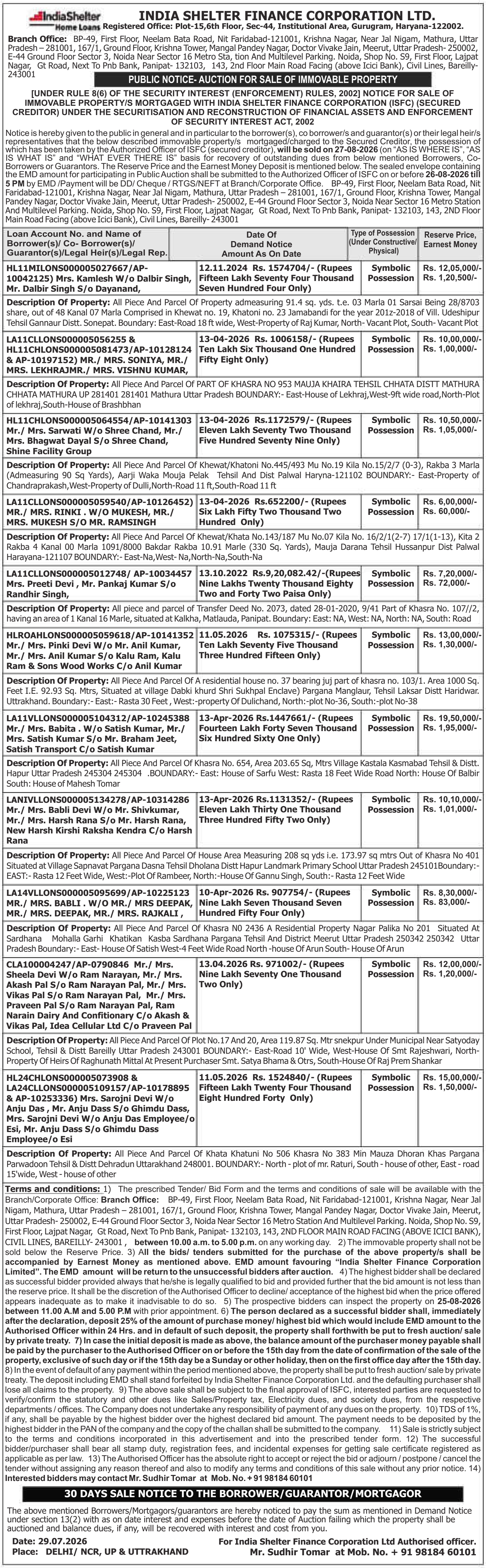 Property auction notice in Meerut — India Shelter Finance Corporation LTD.