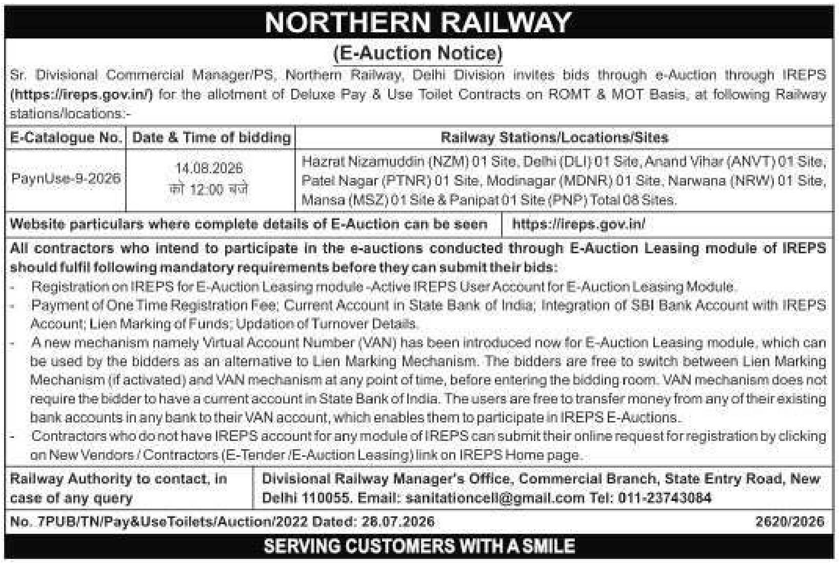 Property auction notice in Delhi — Northern Railway