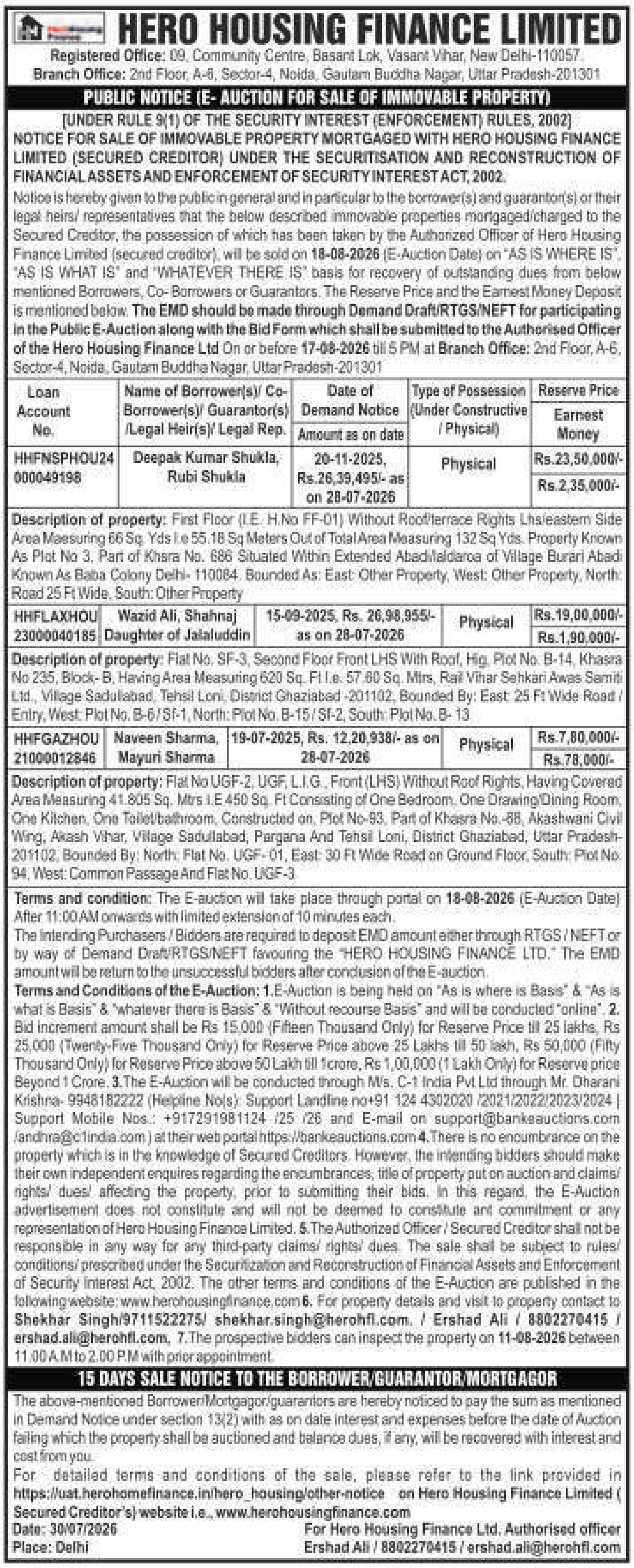 Property auction notice in Loni — Hero Housing Finance Limited