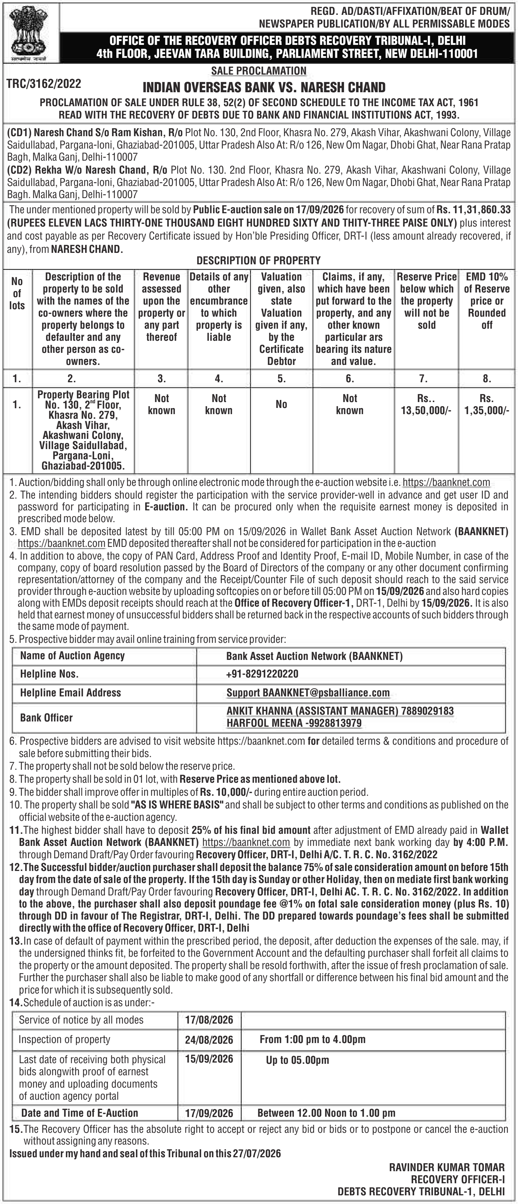 Property auction notice in Ghaziabad — Indian Overseas Bank